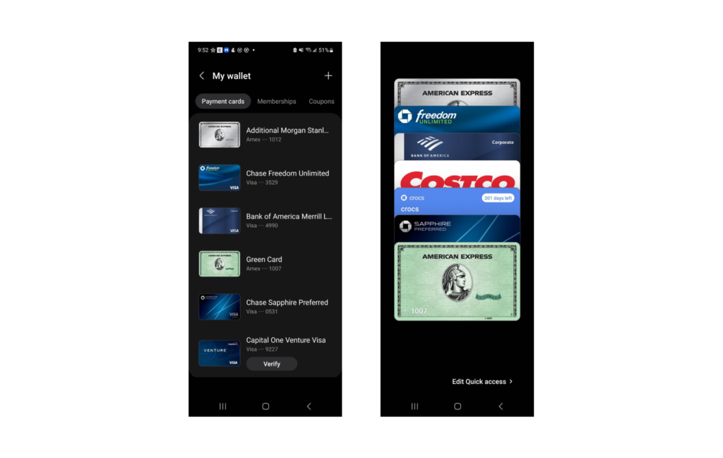 ▲ Current Samsung Wallet